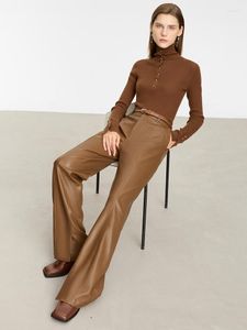 Women's Pants AMII Minimalist PU Leather Casual For Women 2023 Autumn Loose Floor Length Straight Slit Female Trousers 12343250