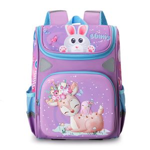 Okul çantaları sevimli çizgi film geyiği kızlar okul çantaları prenses mor naylon çocuk ilkokul öğrencileri için sırt çantaları okul çantası çocuk satchels 230907