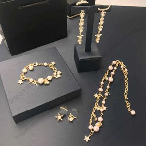 Designer jewelry necklace New Suit Love Double Letter Pearl Chain Necklace Bracelet Long Earrings