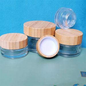 Frosted Clear Glass Cosmetic Jars Empty Cream Bottles Travel Size 5g 15g 30g 50g 100g Cosmetic Container with Natural Bamboo Lids and PP Inner Cover