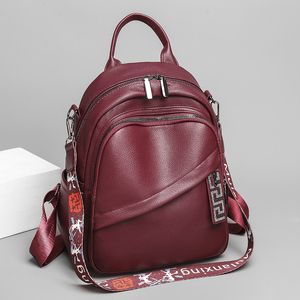 vendita all'ingrosso borsa a tracolla da donna 3 colori borsa in litchi semplice e versatile zaino in pelle tinta unita morbida e leggera zaini per studenti con cerniera vento college 6831 #