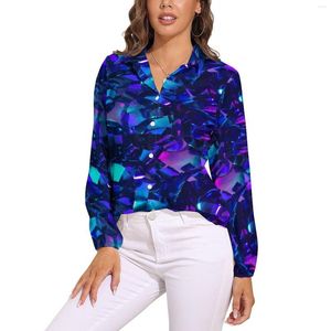 Women's Blouses Metallic Abstract Pattern Loose Blouse Colorful Modern Art Street Wear Oversize Women Long-Sleeve Retro Shirt Custom Top