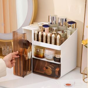 Storage Boxes Makeup Organizer Box Large Capacity With Lipstick Jewelry Cosmetic Brush Cotton Pads Beauty Sponge Holder Table Shelf