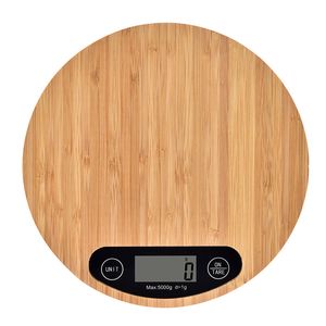 Atacado balança eletrônica redonda de bambu 5kg/1g alimentos cozimento pesando balança de cozinha ferramentas de medição de escala digital