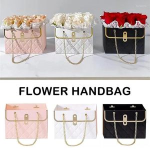 Envoltório de presente portátil caixa de flores dobrável papel acessível saco kraft bolsa casamento rosa festa embalagem para doces bolo aniversário