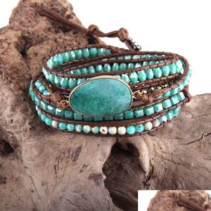 Bileklik Rh Moda Deri Boho Armbander Yeşil Karışık Doğal Taşlar Cazibe 5 Strands Boncuklu Sargı Bilezikleri Damla 220831 Teslim Teavelry Dhhhm