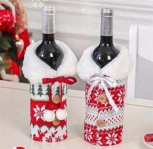 Capa de vinho de natal com arco floco de neve malha garrafa roupas capa de garrafa de vinho natal saco de vinho decoração de ornamento de natal