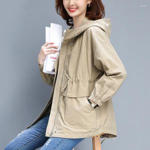 Kvinnorjackor Fashion Thin Coat Ladies Hooded Nipper Ytterkläder 2023 Spring Autumn Wild Mid-Längd Windbreaker Women Loose Jacket 3XL H2344