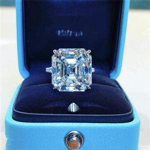 Original 925 Silver square ring Asscher cut Created Moissanite Wedding Engagement Cocktail Women topaz Rings finger Fine Jewelry302q