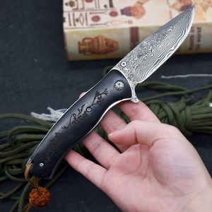 Specialerbjudande A1899 Folding Knife Damascus Steel Drop Point Blade Ebony Handle Ball Bearing Fast Open EDC Pocket Folding Knives