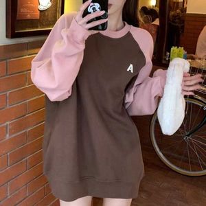 Deeptown Korean vintage patchwork Brown Bluza Kobiety Y2K Kpop Streetwear Letter Oversize Hopi Harajuku Hippie Tracksuit