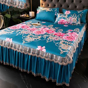 Mattress Pad Bed Dress Sets Lace Bed Sheet Pillow Cases 3 PiecesSet Set For KingQueen Double Size Bed Top Fashion Flower Bedding Set 230908