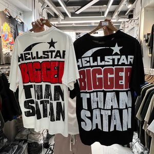 Herr tshirts hellstar tshirt svart vit klassisk ängel alfabet tryck hög kvalitet bomull andas kort ärm t shirt män kvinnor topp tee 230907