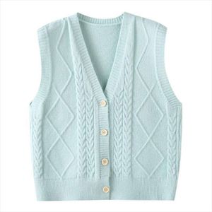 Vår- och höstkvinnors väst stickade japanska tröjor Mincemeat Pure Color staplade små