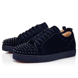 Scarpe eleganti da uomo di lusso da donna Lous Junior Spikes Orlato Scarpe da ginnastica casual piatte Italia Famose scarpe da ginnastica di design in pelle scamosciata blu scuro con elastico basso superiore Scatola EU 35-47