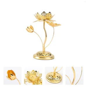 Candle Holders High-footed Lotus Carving Holder Gold Metal Candlestick For Temples Living Room (Golden)