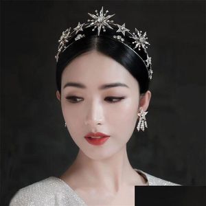 Hair Jewelry Vintage European 6Point Star Crown Tiaras Gold Color Diadem Princess Women Headband Bridal Accessories 220831 Drop Deliv Dhfmd