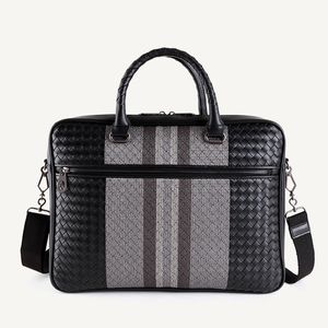 5A Designer Briefcase Genuine Leather Woven Bag Men's Shoulder Bag Fashion Embroidery High-End Luxury Brand Laptop Bag for A4 Magazine 2023 New