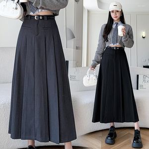 Skirts Ladies Elegant Fashion Large Hem Pleated Long Black Skirt Women Clothes Girls Korean Chic Casual Faldas Largas BPy9305-1