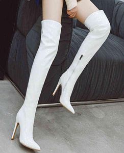 Sexy Patent Leather Thigh High Boots Women High Heels Over The Knee Boots for Women Point Toe White Red Fetish Party Long Shoes G15587739
