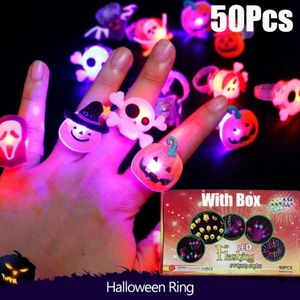 Christmas Decorations 50 Pieces Halloween Cute Glow Ring Pumpkin Ghost Skeleton Santa Snowman Gifts for Children 230907