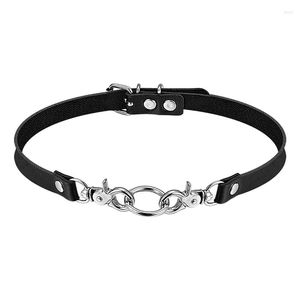 Choker Punk PU Leather Necklace Gothic Silver Metal Round Charm Chokers For Women Hip Hop Rock Jewelry