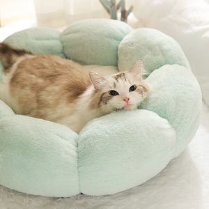 Kennels kalemleri çiçek şekilli ultra yumuşak peluş kedi yatak köpek sepeti kapalı rahat evcil hayvan yatakları kışlık ev uyku tulumu yastık mat 230907