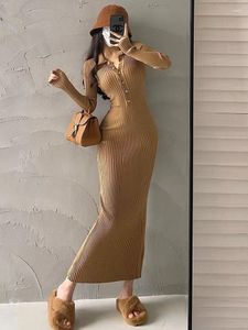 Casual Dresses Elegant Party for Women 2023 Dress Autumn Winter Stretchy Long Sleeved Slim Vintage Basic Knit Y2K