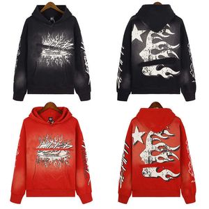 Washed worn-out heavy industry printed sweater Hell Star Tide brand men's casual hoodie loose casual coat