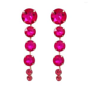 Dangle Earrings Long Round Geometric Fuchsia Crystal Drop For Women Zircon Statement Prom Party Jewelry