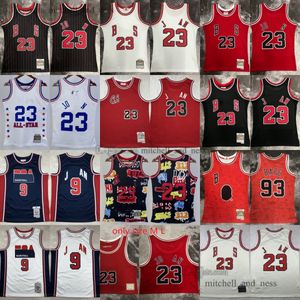 Printed Mitchell and Ness 1997-98 Basketball #23 Jersey Retro Stripe 1995-96 Black Red White Blue 2003 All-Star Jerseys Man Women Classic Breathable Sports Shirt 1992