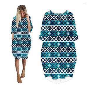 Vestidos casuais para mulheres bolso manga longa mulher roupas moda plus size senhoras roupas midi vestido feminino abstração geométrica kw