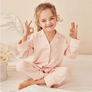 Giyim Setleri Çocuklar Kızlar Lolita Tartdaşma Yakası Pijama Seti Setslong Sleeve Topspantstoddler Kids Dantel Pijama Setgirl Sweetwear Loungewear 230907