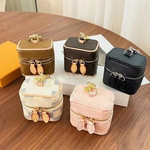 Limited Edition Plaid Unisex Key Wallets Luxury Brand Yellow Letter Leather Mini Box Bags with Key Chain Men Women Zip Coin Purses2966