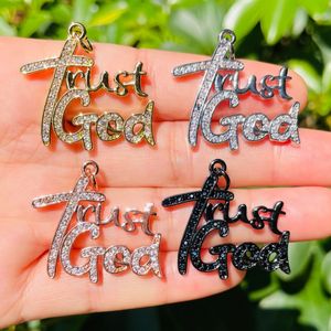 Encantos 5 pcs Zircônia Pavimentada Confiança Deus Palavra Carta Charme para Mulheres Pulseira Fazendo Colar Religioso Pingente Jóias Acessório Atacado 230908