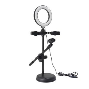 Belysningsstudiotillbehör Mic Stand Ring Light med telefon dubbla klipp Rund basmikrofonhållare Led Selfie för kamerapografi Video 230908