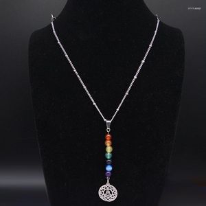 Ожерелья с подвесками 7 чакра, йога, цветок жизни, ожерелье в виде лотоса, натуральный камень, бусины из нержавеющей стали, женские ювелирные изделия, воротник Mujer N201S07