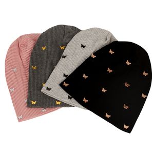 Breite Krempe Hüte Eimer Geebro Frauen Metall Schmetterling Gerippte Skullies Beanie Caps Mode Femme Ladies Weiche Elastische Slouch Stretch Bonnet 230907