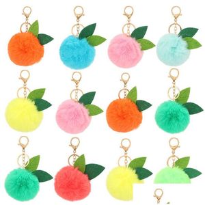 Nyckelringar Lanyards Solid Color Päls Keychain Leaf Plush Pendant Womens Bag Dekorativ nyckel Key Chain Drop Delivery FA DHGARDEN DHGFQ