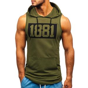 Men's Tank Tops Brand Gyms Clothing Mens Bodybuilding Hooded Top Cotton Sleeveless Vest Sweatshirt Fitness Workout Sportswear2903