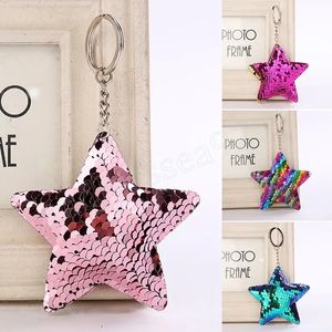 Shiny Sequins Stars-shaped Keychains Cute Colorful Star Pendants Keyrings Fashion Women Bag Hanging Accessories Party Gifts