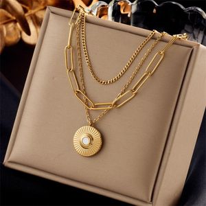 Choker 316L Stainless Steel Fashionable Temperament Elegant Retro Cool Style Multi-layer Stacked Irregular Round Tag Pendant Necklace