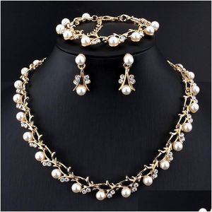 Schmuck Sets Mode Imitation Perle Halskette Ohrring Braut Für Frauen Elegante Party Geschenk 230313 Drop Lieferung Dhj2Z