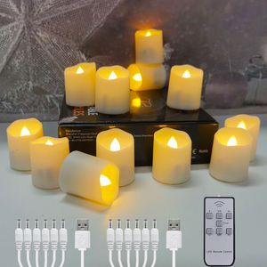 Mumlar USB Şarj Edilebilir Tealights Zamanlayıcı Uzaktan LED Noel plastik alevsiz titreme Cadılar Bayramı Ev Dekorasyon Çayı Mum 230907
