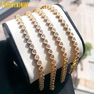 Bangle Iced Out Heart Armband Gold Color Cubic Zirconia Emamel Tennis Chain Charm Bangle Hip Hop For Women Jewelry 230908