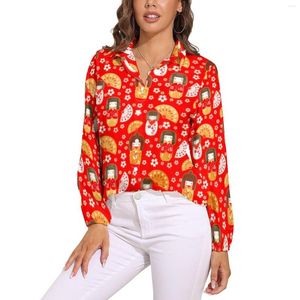 Camicette da donna Simpatica camicetta anime giapponese bambole Kokeshi modello design camicia casual a maniche lunghe femminile top oversize primaverile