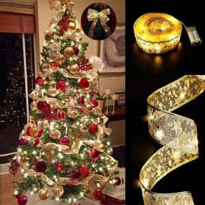 Dekoracje świąteczne Dekoracja LED Wstążka Wróżki Ozdoby drzewne do domu DIY Bows Light String Navidad Rok 2024 230907