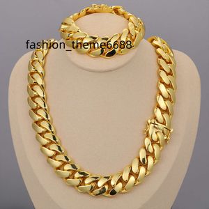 Cadena Cubana Wholesale Hip Hop Jewelry Luxury 14k 18k 24k Real Gold Plated Heavy Solid Miami Cuban Link Chain Necklace for Men