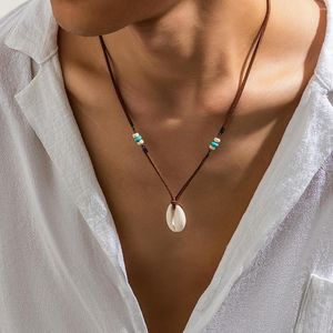 Choker Salircon Bohemian Natural Shell Pendant Simple Brown Korean Velvet Clavicle Necklace Men's Casual Party Jewelry