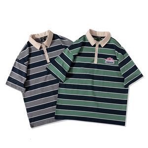 Herrpolos t -shirt för män sommar klassisk mode vintage rand broderad bomull casual lapel kort ärm polo 230907